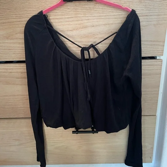 We The Free Bondi Blouson Black Crop Thermal Tie Back size Small Black - Picture 7 of 8